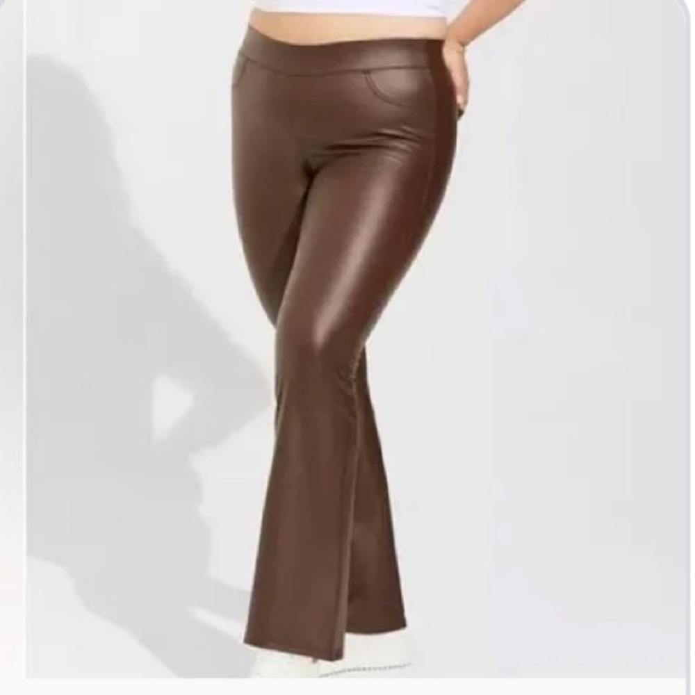 Torrid Brown Faux Leather Pull On Bootcut / Flare Pants Cowgirl Boho Size 2X